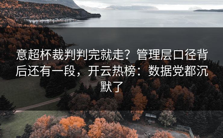 意超杯裁判判完就走?管理层口径背后还有一段,开云热榜:数据党都沉默了 意超杯裁判判完就走?管理层口径背后还有一段,开云热榜:数据党都沉默了