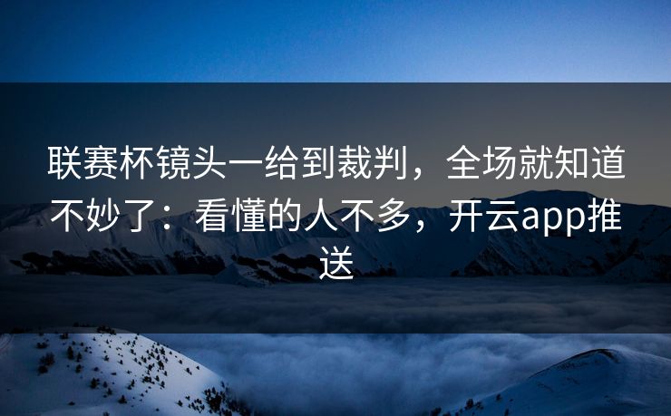 联赛杯镜头一给到裁判，全场就知道不妙了：看懂的人不多，开云app推送